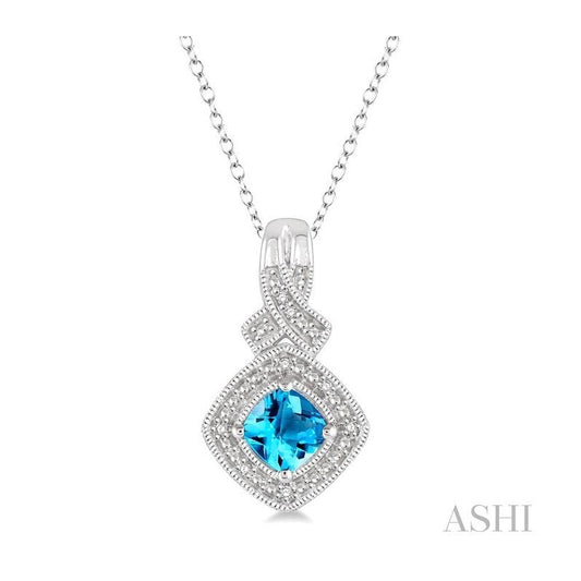 ASHI Silver Cushion Shape Gemstone & Diamond Pendant 88629PPSSBTSLPD