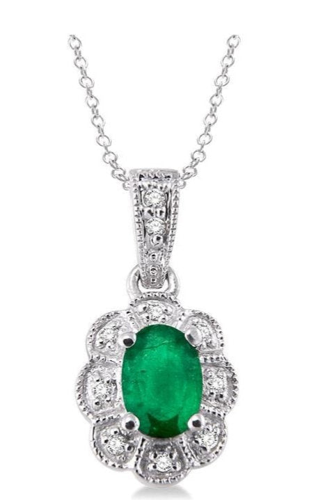 Parkplace Jewelers Silver Oval Shape Gemstone & Halo Diamond Pendant 88349PPSSEMSLPD