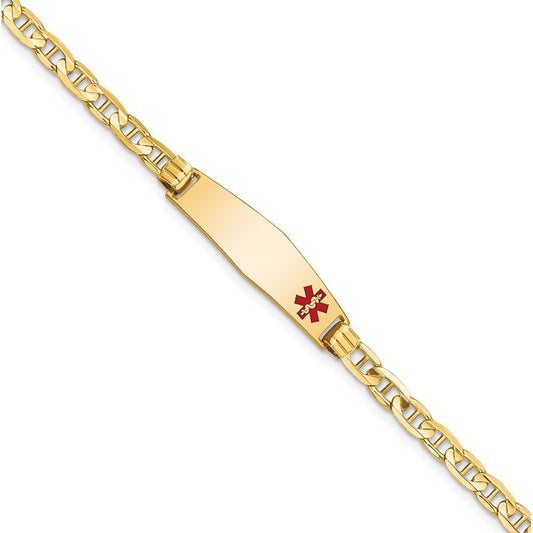 Quality Gold 14K Medical Soft Diamond Shape Red Enamel Anchor Link ID Bracelet XM555FC