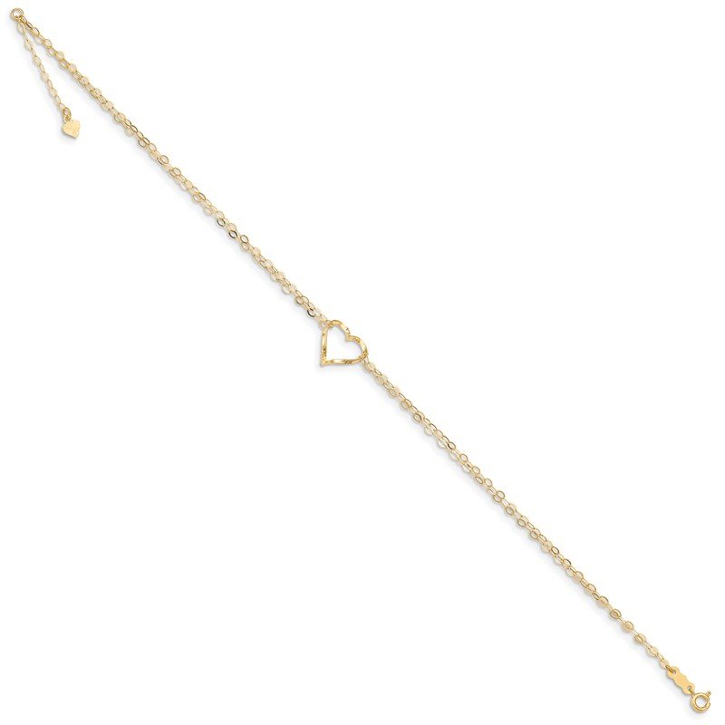 Quality Gold 14k Double Strand Heart 9 Inch with 1 Inch extension Anklet ANK173-9