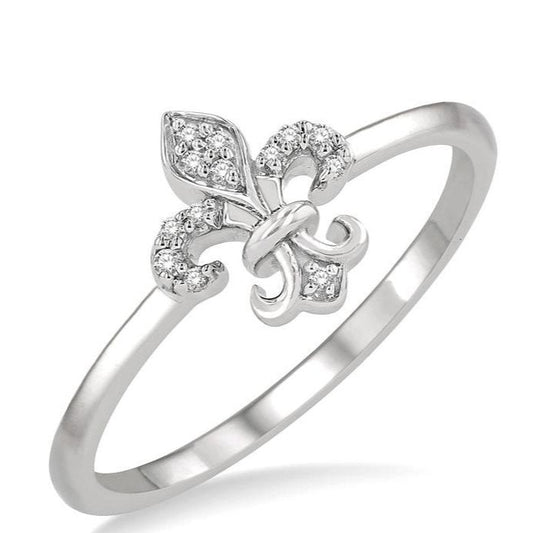 Parkplace Jewelers Stackable Fleur De Lis Petite Diamond Fashion Ring 386E9PPTSWG