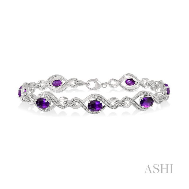 ASHI Silver Oval Shape Gemstone & Diamond Bracelet 85208PPSSAMSLTB