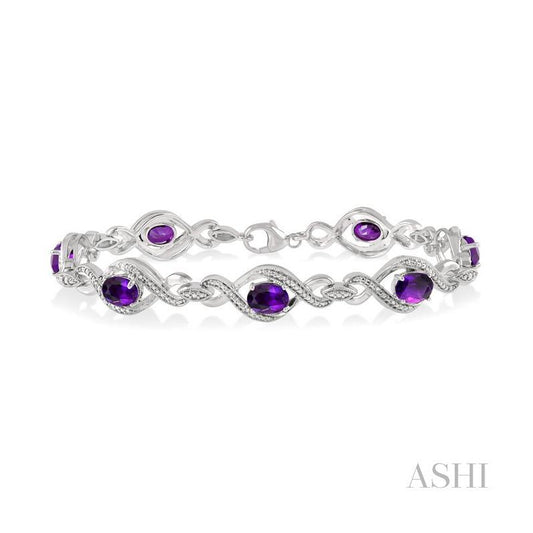 ASHI Silver Oval Shape Gemstone & Diamond Bracelet 85208PPSSAMSLTB