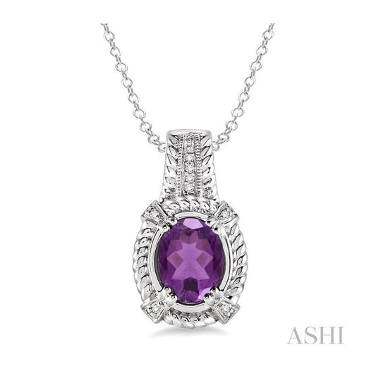 ASHI Silver Oval Shape Gemstone & Diamond Pendant 88579PPSSAMSLPD