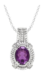 Parkplace Jewelers Silver Oval Shape Gemstone & Diamond Pendant 88579PPSSAMSLPD