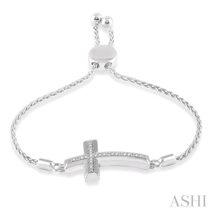 ASHI Silver Sideway Cross Diamond Lariat Fashion Bracelet 81009PPSSSLTB