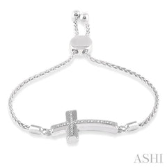 ASHI Silver Sideway Cross Diamond Lariat Fashion Bracelet 81009PPSSSLTB
