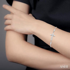 ASHI Silver Sideway Cross Diamond Lariat Fashion Bracelet 81009PPSSSLTB