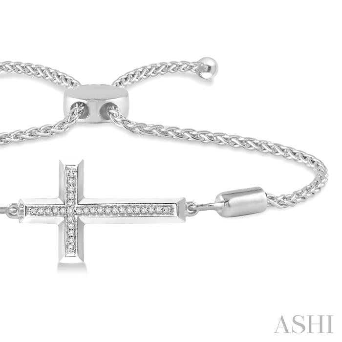 ASHI Silver Sideway Cross Diamond Lariat Fashion Bracelet 81009PPSSSLTB