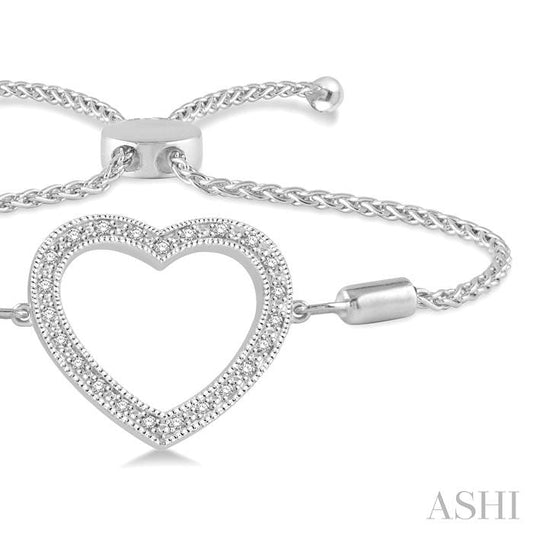 ASHI Silver Heart Shape Diamond Lariat Bracelet 81019PPSSSLTB