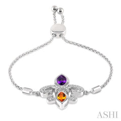ASHI Silver Fleur De Lis Gemstone & Diamond Lariat Bracelet 81049PPSSAMCTSLTB