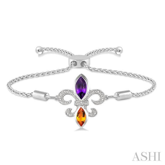 ASHI Silver Fleur De Lis Gemstone & Diamond Lariat Bracelet 81049PPSSAMCTSLTB