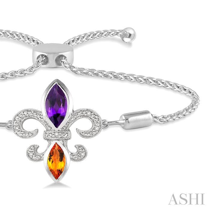 ASHI Silver Fleur De Lis Gemstone & Diamond Lariat Bracelet 81049PPSSAMCTSLTB