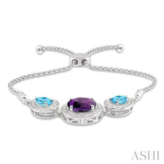 ASHI Silver Oval & Pear Shape Gemstone & Halo Diamond Lariat Bracelet 81129PPSSAMBTSLTB