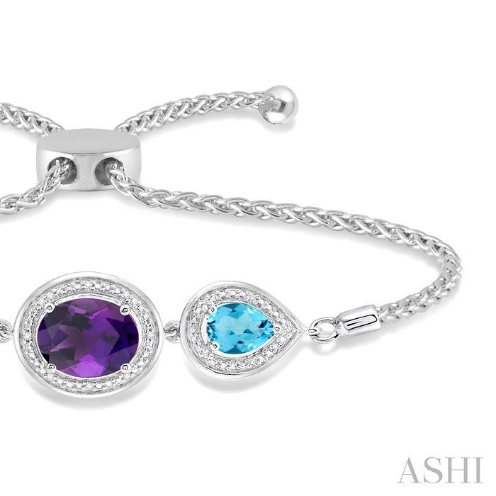 ASHI Silver Oval & Pear Shape Gemstone & Halo Diamond Lariat Bracelet 81129PPSSAMBTSLTB
