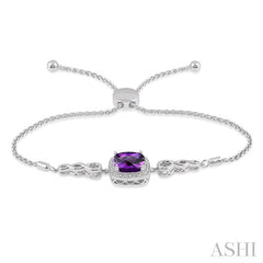 ASHI Silver Cushion Shape Gemstone & Halo Diamond Lariat Bracelet 81139PPSSAMSLTB