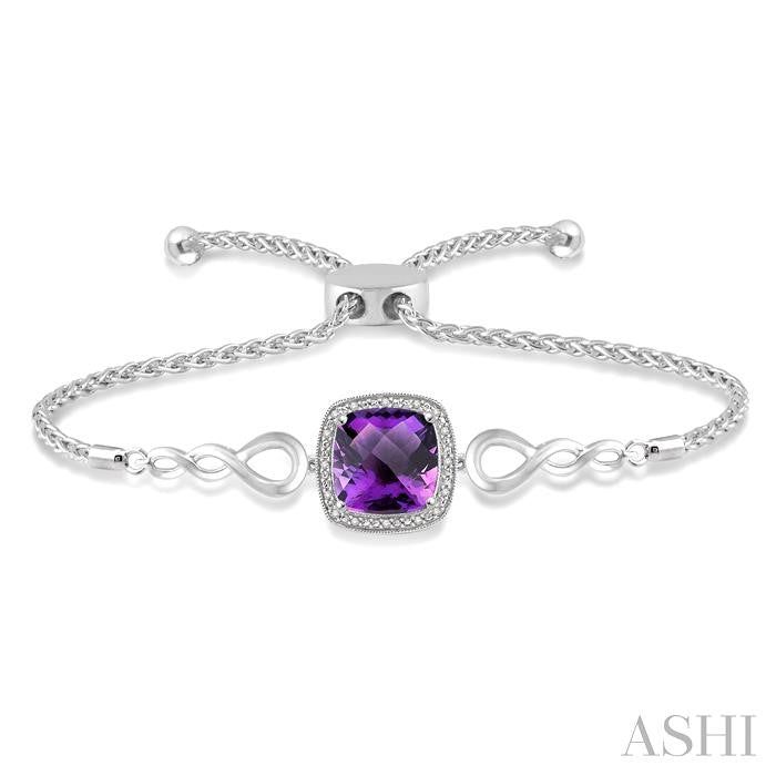 ASHI Silver Cushion Shape Gemstone & Halo Diamond Lariat Bracelet 81139PPSSAMSLTB