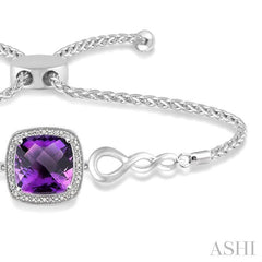 ASHI Silver Cushion Shape Gemstone & Halo Diamond Lariat Bracelet 81139PPSSAMSLTB