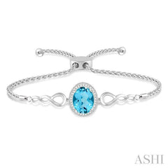 ASHI Silver Oval Shape Gemstone & Halo Diamond Lariat Bracelet 81149PPSSBTSLTB
