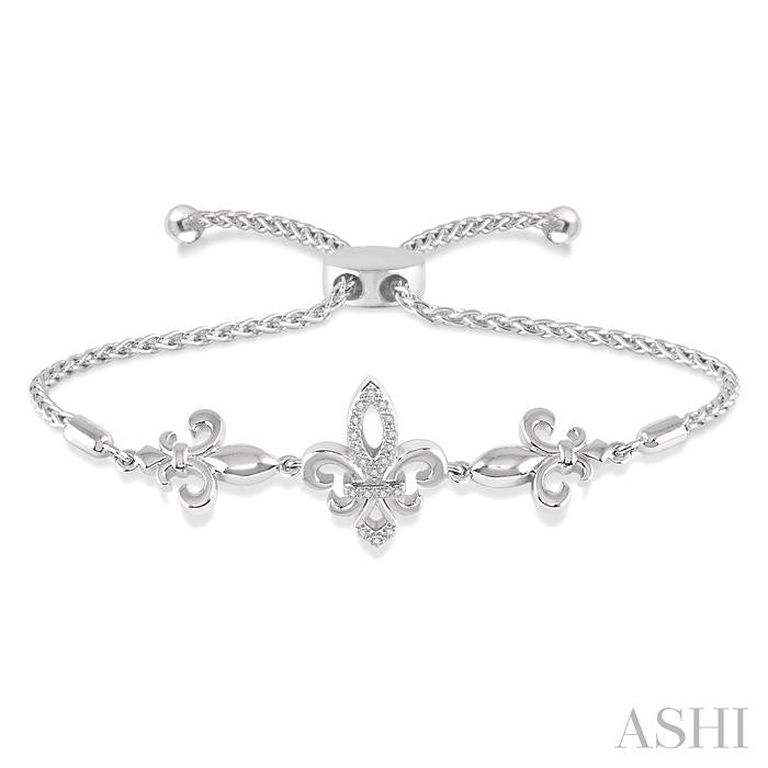 ASHI Silver Fleur De Lis Diamond Lariat Bracelet 81159PPSSSLTB