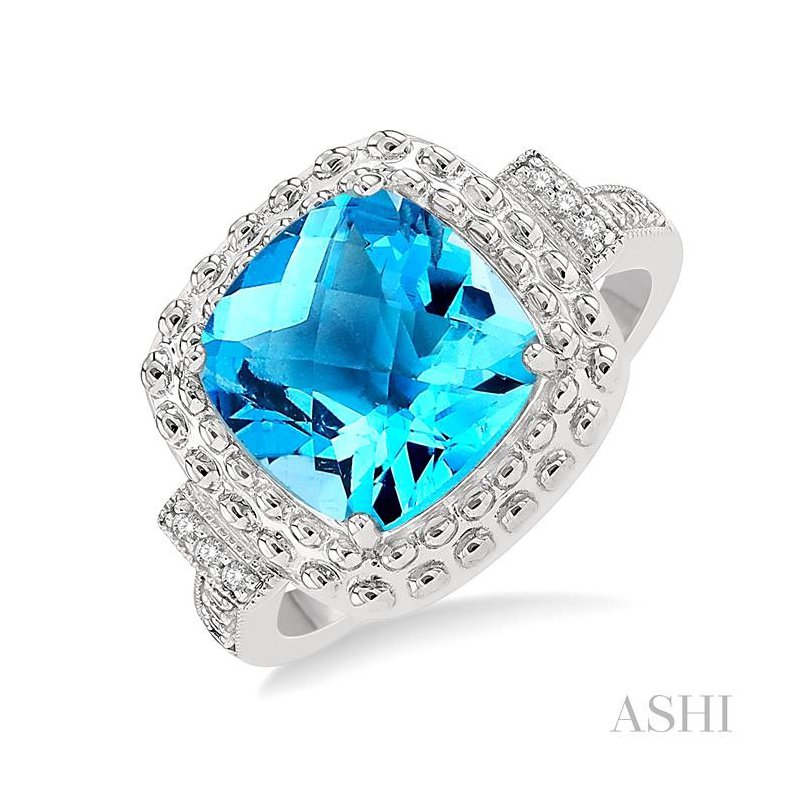 ASHI Silver Cushion Shape Gemstone & Diamond Ring 88839PPSSBTSLRG