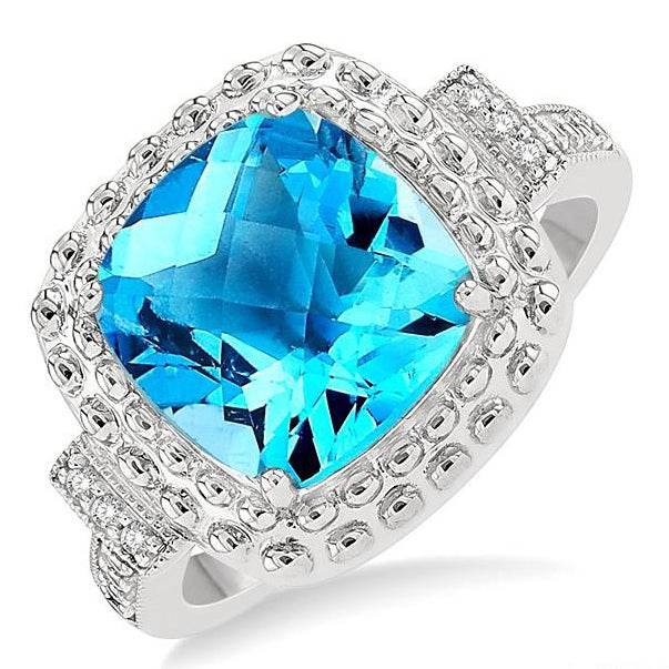 Parkplace Jewelers Silver Cushion Shape Gemstone & Diamond Ring 88839PPSSBTSLRG