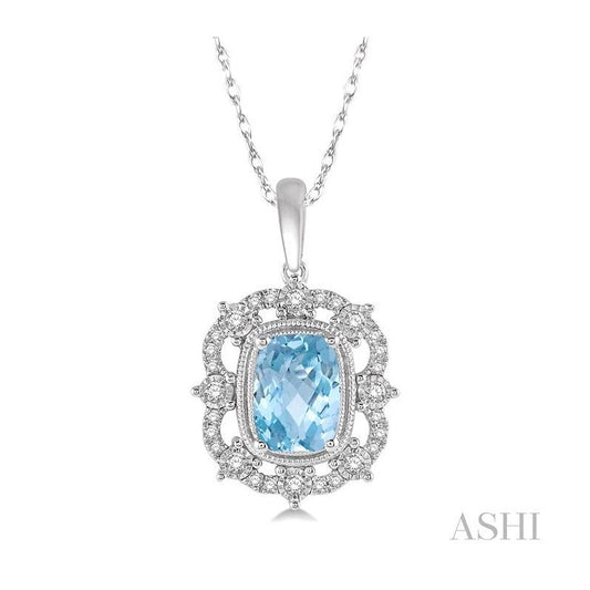 ASHI Cushion Shape Gemstone & Diamond Pendant 61427PPTSPDAQWG