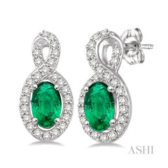 ASHI Oval Shape Gemstone & Halo Diamond Earrings 58507PPTSEREMWG