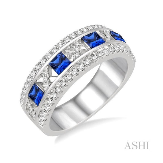 ASHI Princess Shape Gemstone & Diamond Wedding Band 40754PPFHSPWG