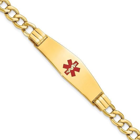 Quality Gold 14K Semi-solid Medical Soft Diamond Shape Red Enamel Curb Link ID Bracelet XM579CC