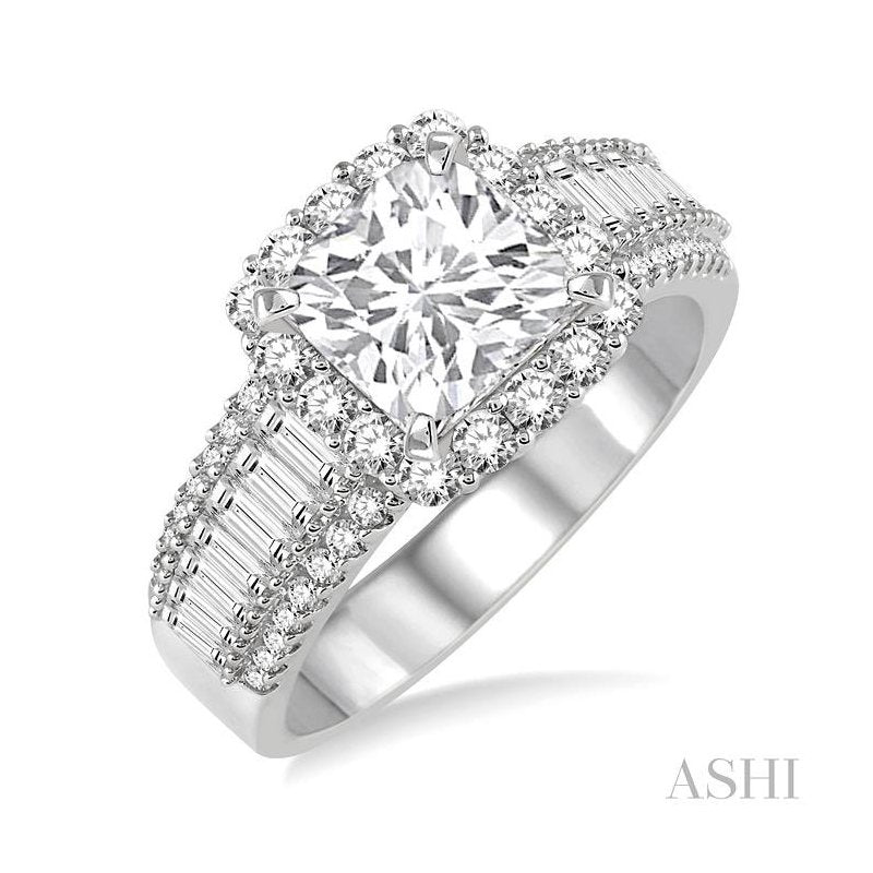 ASHI Cushion Shape Semi-Mount Halo Diamond Engagement Ring 18370PPFRWG-SM-1.20