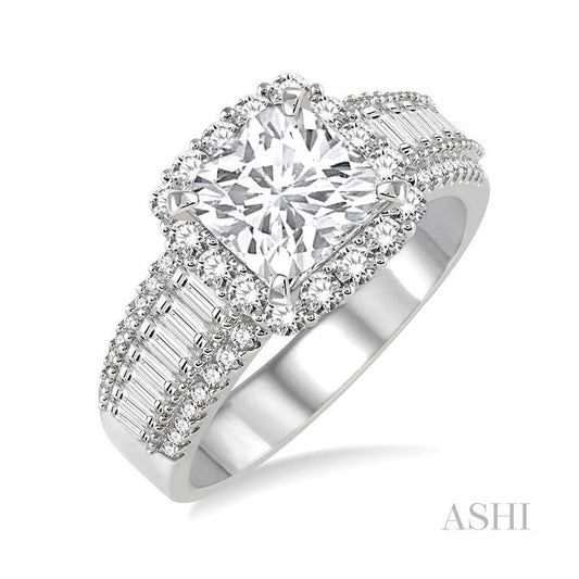ASHI Cushion Shape Semi-Mount Halo Diamond Engagement Ring 18370PPFRWG-SM-1.20