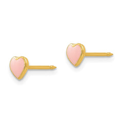 840E_1 Inverness Stainless Steel 24K Gold-plated Pink Enamel Heart Earrings