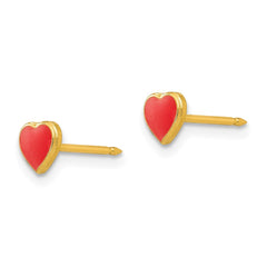 840E_2 Inverness Stainless Steel 24K Gold-plated Red Enamel Heart Earrings