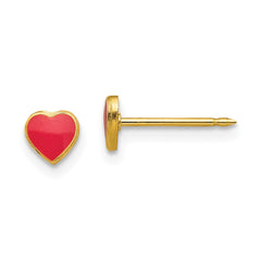 840E_2 Inverness Stainless Steel 24K Gold-plated Red Enamel Heart Earrings