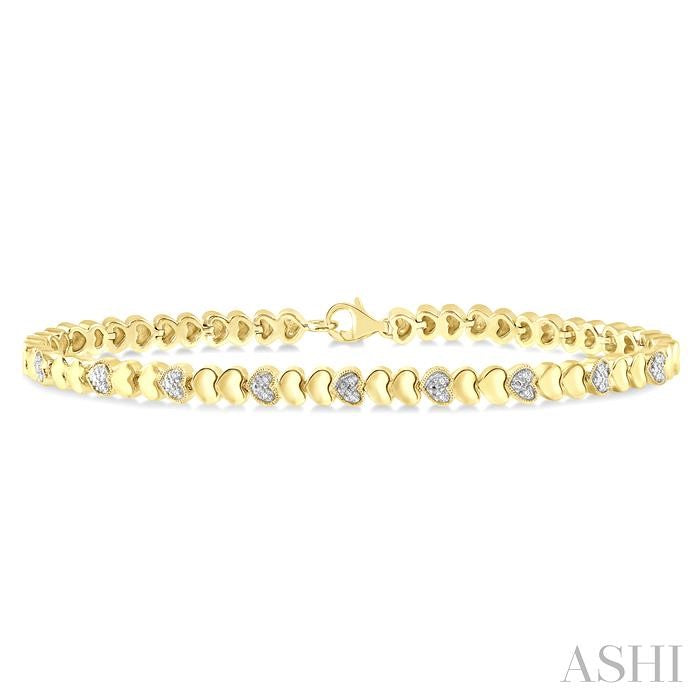 ASHI Gold Vermeil Puffed Heart Shape Diamond Bracelet 84108PPSSSLTB-GV