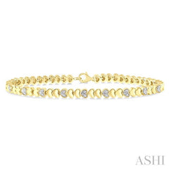 ASHI Gold Vermeil Puffed Heart Shape Diamond Bracelet 84108PPSSSLTB-GV