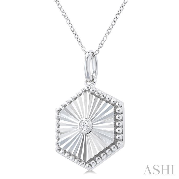 ASHI Silver Hexagon Shape Fluted Medallion Diamond Pendant 84209PPSGSLPD-HEX