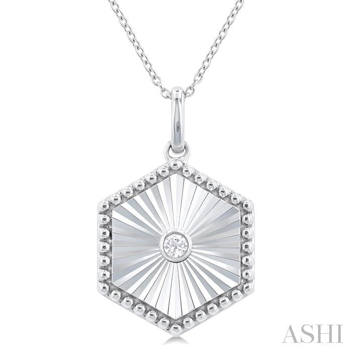 ASHI Silver Hexagon Shape Fluted Medallion Diamond Pendant 84209PPSGSLPD-HEX