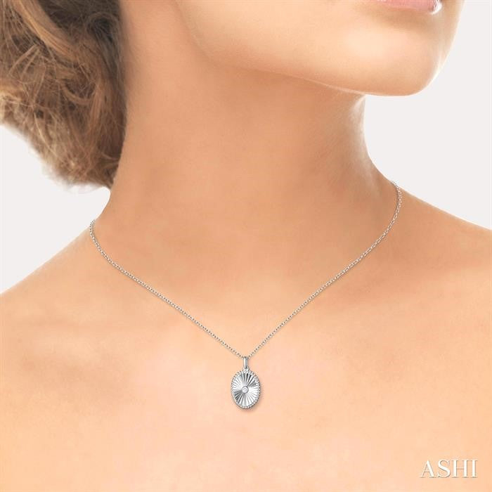 ASHI Silver Oval Shape Fluted Medallion Diamond Pendant 84209PPSGSLPD-OV