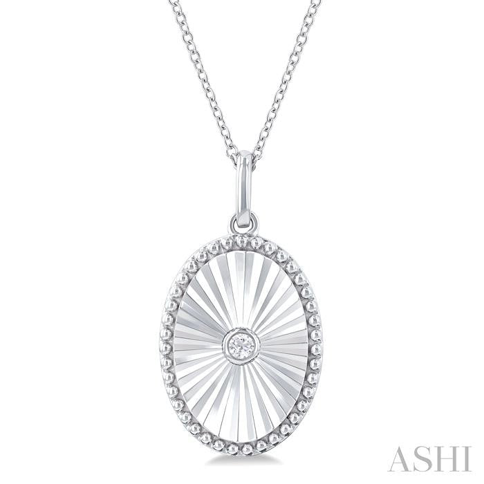 ASHI Silver Oval Shape Fluted Medallion Diamond Pendant 84209PPSGSLPD-OV