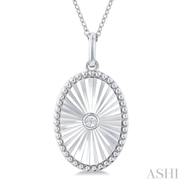 ASHI Silver Oval Shape Fluted Medallion Diamond Pendant 84209PPSGSLPD-OV