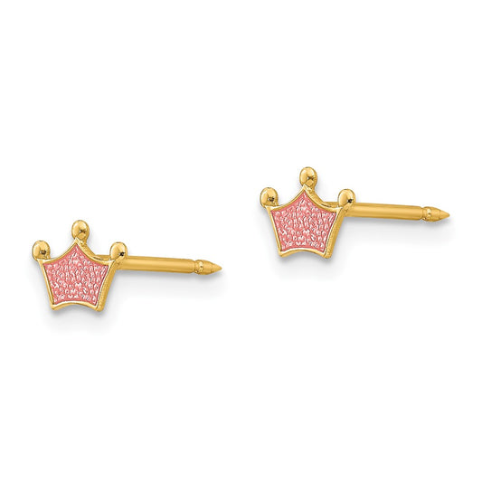 844E Inverness 14k Epoxy Fill Pink Crown Earrings