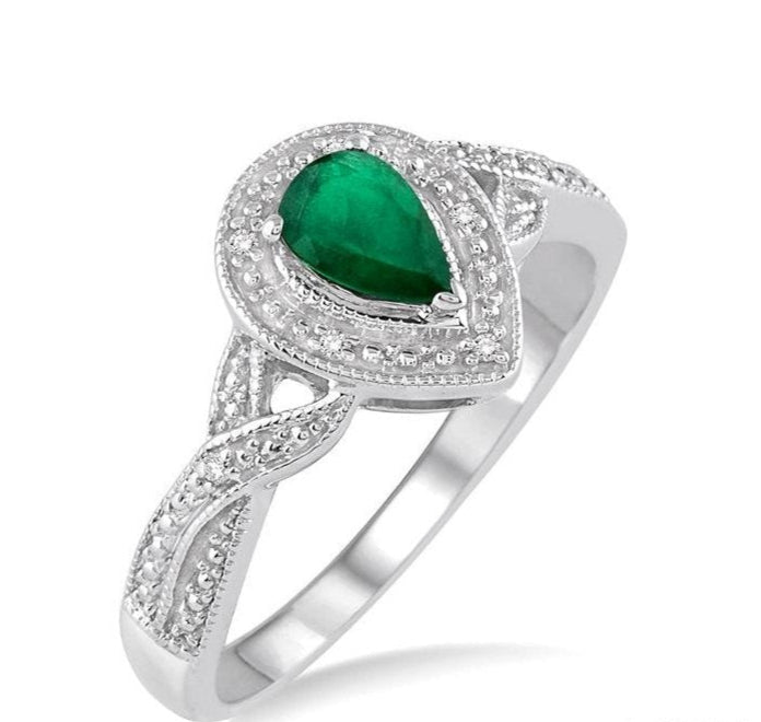 Parkplace Jewelers Silver Pear Shape Gemstone & Diamond Ring 88649PPSSEMSLRG