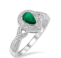 Parkplace Jewelers Silver Pear Shape Gemstone & Diamond Ring 88649PPSSEMSLRG