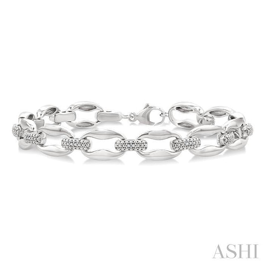 ASHI Silver Bold Oval Shape Link Diamond Fashion Bracelet 85108PPSSSLTB