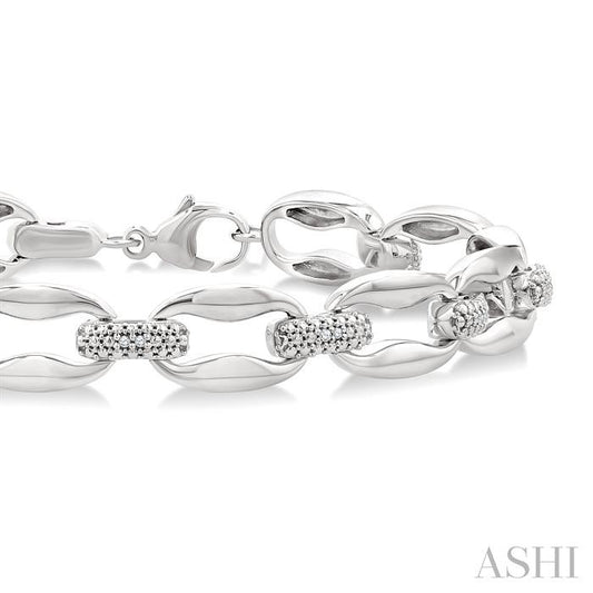 ASHI Silver Bold Oval Shape Link Diamond Fashion Bracelet 85108PPSSSLTB