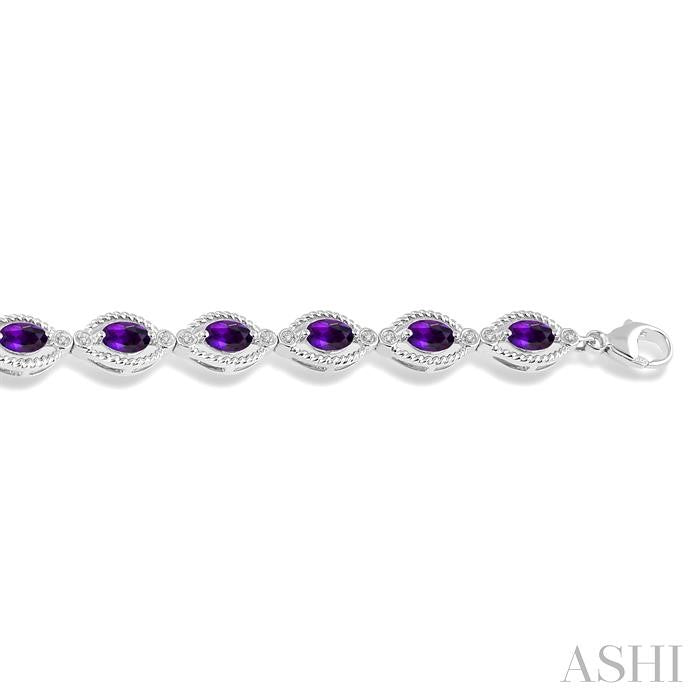 ASHI Silver Oval Shape Gemstone & Halo Diamond Bracelet 85198PPSSAMSLTB