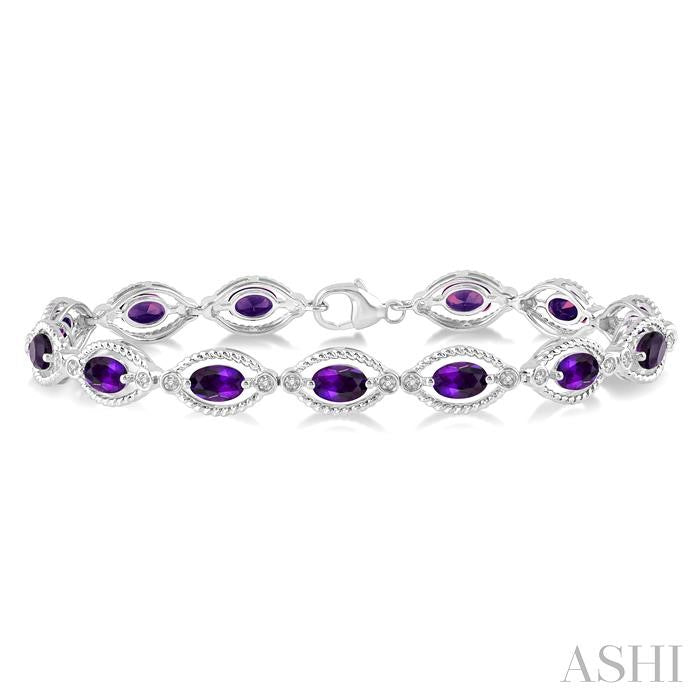 ASHI Silver Oval Shape Gemstone & Halo Diamond Bracelet 85198PPSSAMSLTB