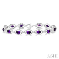 ASHI Silver Oval Shape Gemstone & Halo Diamond Bracelet 85198PPSSAMSLTB